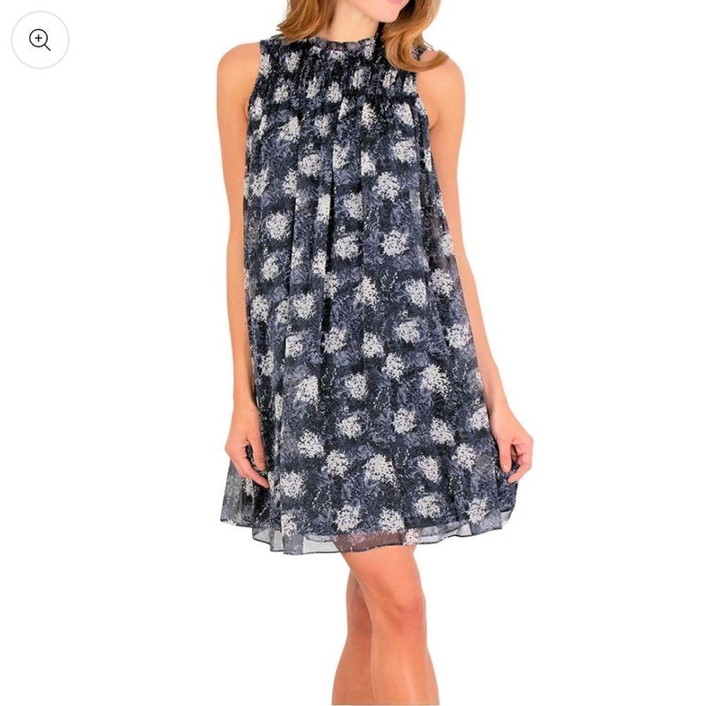 Joie Sleeveless sheer overlay mini dress Baltic blue print sz XL